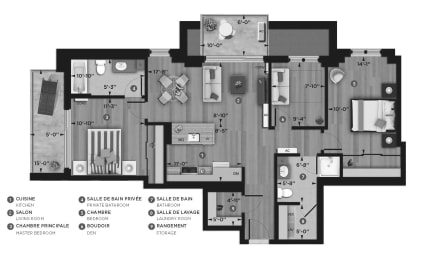 Floor Plan  La Voile Pointe-Claire 2 bedroom 2 bathroom apartment floor plan Pointe-Claire, QC