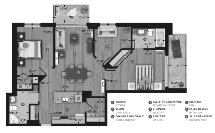 Floor Plan  La Voile Pointe-Claire 2 bedroom 2 bathroom apartment floor plan in Pointe-Claire, QC