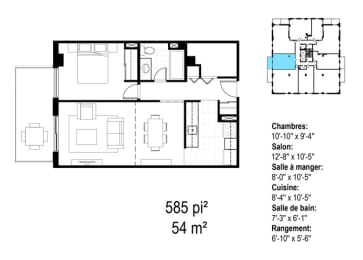 Floor Plan  Les Jardins Hauterive in Sherbrooke, QC 1 bed 1 bath floorplan A