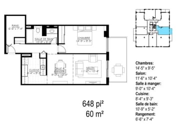 Floor Plan  Les Jardins Hauterive in Sherbrooke, QC 1 bed 1 bath floorplan B