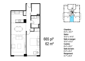 Floor Plan  Les Jardins Hauterive in Sherbrooke, QC 1 bed 1 bath floorplan C