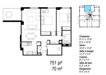 Floor Plan  Les Jardins Hauterive in Sherbrooke, QC 2 bed 1 bath floorplan A
