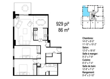 Floor Plan  Les Jardins Hauterive in Sherbrooke, QC 2 bed 1 bath floorplan B