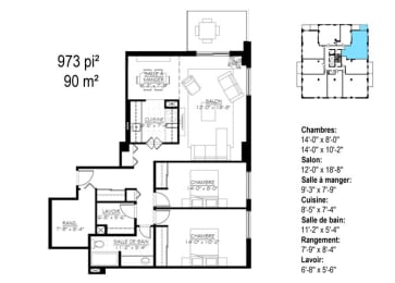 Floor Plan  Les Jardins Hauterive in Sherbrooke, QC 2 bed 1 bath floorplan C