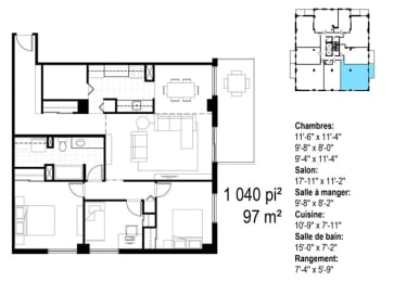 Floor Plan  Les Jardins Hauterive in Sherbrooke, QC 3 bed 1 bath floorplan A