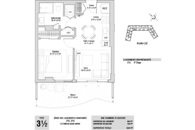 Floor Plan  Lumineau in Sherbrooke, QC 1 bed 1 bath floorplan B