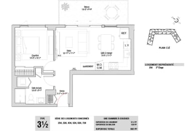Floor Plan  Lumineau in Sherbrooke, QC 1 bed 1 bath floorplan E