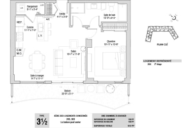 Floor Plan  Lumineau in Sherbrooke, QC 1 bed 1 bath floorplan N