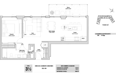 Floor Plan  1 Bed 1 Bath  P