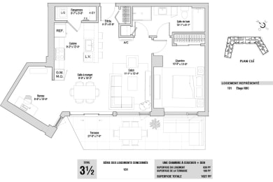 Floor Plan  Lumineau in Sherbrooke, QC 1 bed 1 bath floorplan T