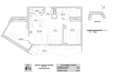 Floor Plan  Lumineau in Sherbrooke, QC 2 bed 1 bath floorplan B