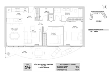 Floor Plan  Lumineau in Sherbrooke, QC 2 bed 1 bath floorplan F