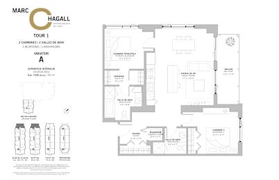 Floor Plan  A floor plan for a property by Marc Hagall shows two bedrooms and two bathrooms.