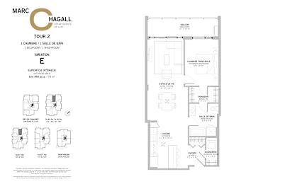 Floor Plan  A floor plan for a property by Marc Hagall shows a second bedroom, a living room, a dining room, a kitchen, and a garage.