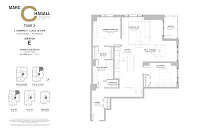 Floor Plan  A floor plan for Marc Hagall apartments showing the layout of rooms and measurements.