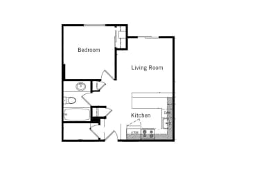 Floor Plan  One bedroom, one bathroom apartment variation C at Mary Street Apartments in Whitby, ON