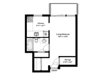 Studio, 1 bath, open concept suites