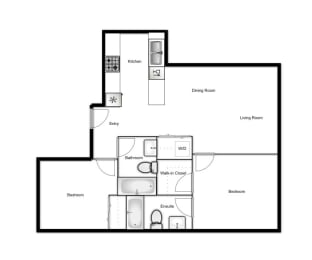 Floor plan of a 2 bed, 2 bath apartment at Novare in New Westminster, BC