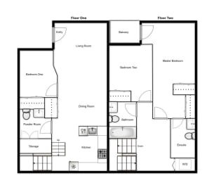 Floor plan of a 3 bed, 3 bath apartment at Novare in New Westminster, BC