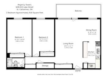 A black and white image of a floor plan for a two bedroom apartment.