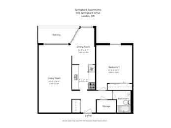 Floor Plan  One bedroom, one bathroom apartment layout at Springbank Apartments in London, ON