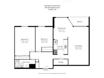 Floor Plan  Two bedroom, one bathroom apartment layout at Springbank Apartments in London, ON