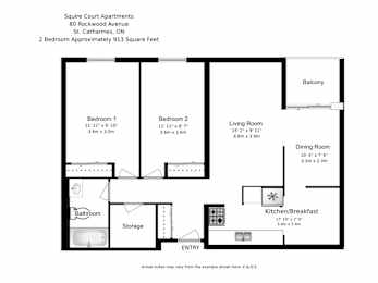A floor plan of a 2 bedroom apartment.