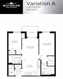 A floor plan for a 2 bedroom apartment at Miltonian Luxury Apartments.