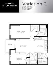 A floor plan for a 2 bedroom apartment at Miltonian Luxury Apartments.