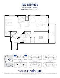 A black and white image of a two bedroom apartment layout.