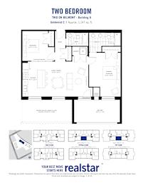 A black and white image of a two bedroom apartment layout.
