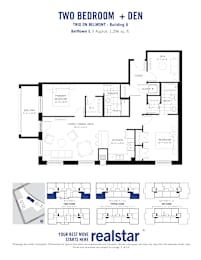 A floor plan for a two bedroom apartment with den.