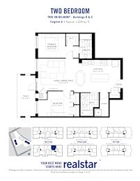 A floor plan for a two bedroom trio on Belmont shows the layout of the rooms.
