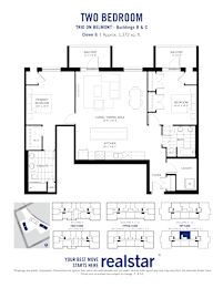 A black and white image of a two bedroom apartment layout.