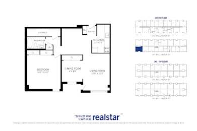Floor Plan  A floor plan for a home with a living room, dining room, kitchen, and two bedrooms.