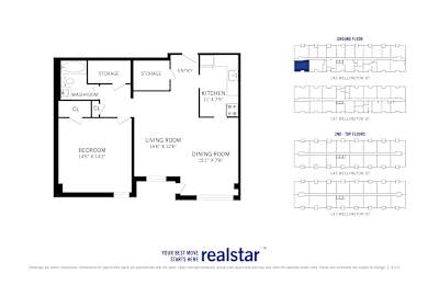 Floor Plan  A floor plan for a home with a living room, dining room, and kitchen.