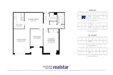 Floor Plan  A floor plan for a home with a living room, dining room, kitchen, and two bedrooms.