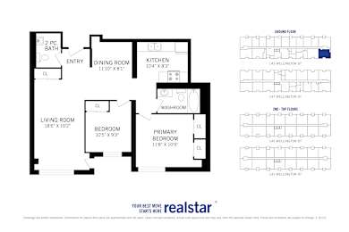 Floor Plan  A floor plan for a home with a living room, dining room, kitchen, and bathroom.