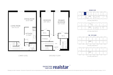 Floor Plan  A floor plan for a home with a living room, dining room, kitchen, and two bathrooms.