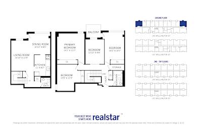 Floor Plan  A floor plan for a home with a living room, dining room, kitchen, and two bedrooms.