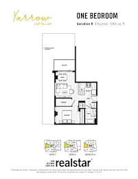 A floor plan for a one bedroom apartment from Yarrow Estates.