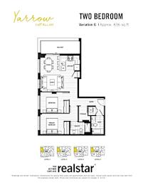 A floorplan of a two bedroom, two bath apartment from Yarrow East Village.