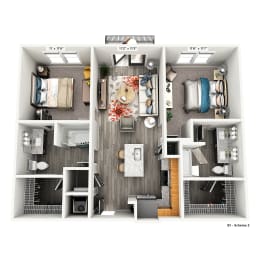 a 3 bedroom floor plan with a bathroom and a living room