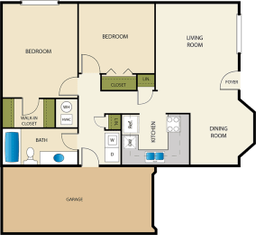 2 Bedroom 1 Bath Floor Plan at Devonshire Court Apartments & Townhomes, North Logan, UT