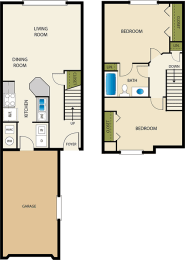 2 Bedroom 1 Bathroom Floor Plan at Devonshire Court Apartments & Townhomes, North Logan, 84341