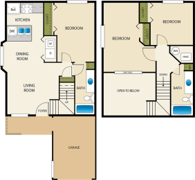 2 bedroom 2 bath Floor Plan at Devonshire Court Apartments & Townhomes, North Logan, Utah