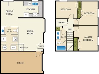 3 bedroom 2 bath Floor Plan at Devonshire Court Apartments & Townhomes, North Logan