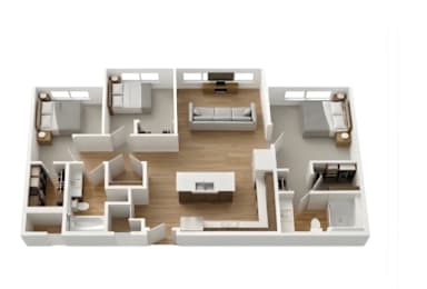 Aurora 3 Bedroom 2 Bathroom Floorplan at Aurora Apartments, Montana