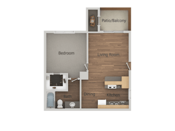 1 Bed 1 Bath Floor Plan at Glen Oaks Apartments, Glendale