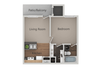One Bed One Bath Floor Plan at Cimarron Place Apartments, Arizona, 85712